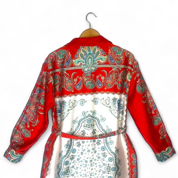 Zara Printed Shirt Dress Size S Red Multi Paisley Floral Satin Button Midi Dress - Picture 6 of 14